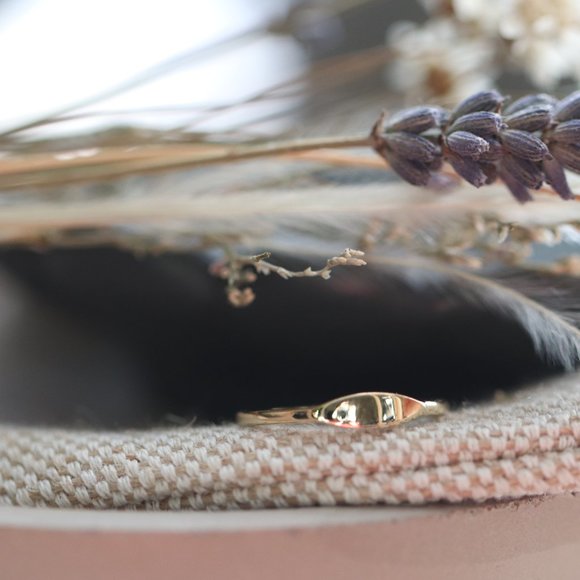 10K Solid Yellow Gold Slim Signet Ring - "Etched in Bone" by Brightlyand… - Picture 4 of 10